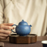 Authentic Jingdezhen Raw Mineral Sapphire Blue Gold-Splashed Sphere Teapot - 180ml Gongfu Teapot
