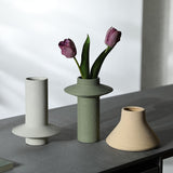 Morandi Textured Ceramic Vase Collection – Grey, Sage Green & Sand Yellow Sculptural Disc Forms