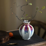 White Rainbow Drip-Glaze Petal-Rim Ceramic Bud Vase – New Chinese Artistic Branch Vessel