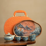 Authentic Dehua Blue & White Wanhua Myriad Flowers Ceramic Travel Tea Set - Portable Camping Gift Box
