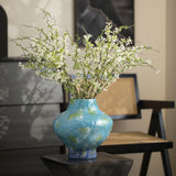 Turquoise Blue Mottled Patina Ceramic Vase – Rounded New Chinese Style Statement Flower Vessel