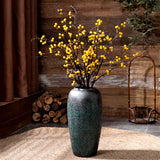Green Patina & Silver-Black Ceramic Floor Vase – Tall New Chinese Style Hotel Statement Vessel