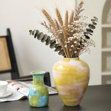 Pastel Color-Wash Ceramic Vase – Playful Brush-Glaze New Chinese Style Decorative Vessel