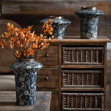 Dark Indigo Floral Flared-Shoulder Ceramic Vase – Vintage New Chinese Style Branch Vessel