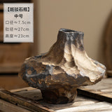 Irregular Rock-Form Ceramic Vase – Black Bronze Sculptural New Chinese Style Flower Vessel