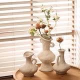 Sculptural Rustic White Ceramic Jug Vase – Hand-Textured New Chinese Style Flower Vessel