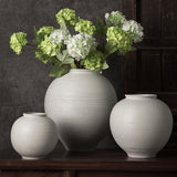 Ribbed Round Ceramic Jar Vase – Black or White New Chinese Style Textured Statement Vessel