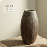 Carved Bronze & Ivory Ceramic Vase – Textured Wabi-Sabi New Chinese Style Decorative Vessel