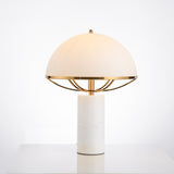 White Marble Mushroom Dome Table Lamp – 51cm Gold Cage & Opal Shade Luxury Bedside Light