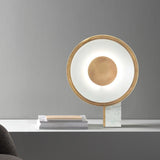 Halo Ring Marble Table Lamp – 42cm Gold, Jazz White Marble & Acrylic 10W LED Accent Light