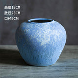 Sky Blue Snow-Texture Ceramic Vase – Frosted New Chinese Style Decorative Flower Vessel