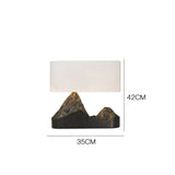 Zen Mountain Landscape Table Lamp – 42cm New Chinese Sculptural Resin Bedside Light with White Fabric Shade