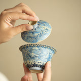 Authentic Jingdezhen Dunhuang Flying Apsaras Blue & White Huoshihong Gaiwan - 160ml Gongfu Tea Bowl
