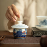 Authentic Jingdezhen Antique Blue & White Landscape Aged Clay Lid Rest & Coaster - Teaware Accessories