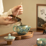 Authentic Jingdezhen Ru Ware Wanhua Gilded Peony Hanwa Ceramic Teapot Set - 185ml Gongfu Suite