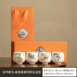 Handcrafted Dehua Mutton Fat Jade Hand-Painted Bird & Blossom Master Teacup Pair (Set of 2) - 85ml Gongfu Teacup