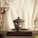Authentic Old Rock Clay Misty Mineral Lily Blossom Two-Piece Gaiwan Tea Bowl - 150ml