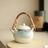 Authentic Song Ru Ware Sky Blue Celadon Auspicious Lotus Overhead-Handle Teapot - 240ml Gongfu Teapot