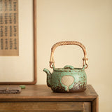 Handcrafted Coarse Stoneware Lotus Pod Stove-Top Overhead-Handle Kettle - 850ml Gongfu Teapot