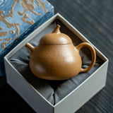 Authentic Aged Golden Duan Clay Eggplant-Melon Zisha Teapot - 210ml Luxury Gift Box Suite