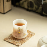 Luxury Dehua Mutton-Fat Jade Ice Biscuit 24K Gold Mountain Archer's Ring Teacup - 80ml Master Cup