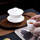 Handcrafted Dehua Thin-Body Mutton Fat Jade Porcelain Hovering Sancai Gaiwan - 160ml Gaiwan Tea Bowl