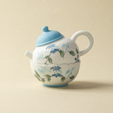 Authentic Blue Sprout Solo Ceramic Teapot & Cup Travel Set - Minimalist 1-Pot + 1-Cup Suite
