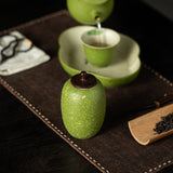 Authentic Gold-Splashed Portable Mini Ceramic Tea Caddy with Wooden Lid - Airtight Travel Canister