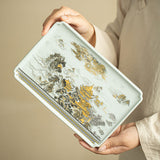 Authentic Song-Style Ru Ware Qiongtai Cloud-Pavilion Square Dry-Brewing Tea Tray - 20cm Teaware