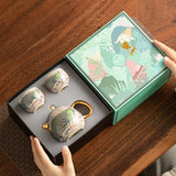 Imperial Enamel Peacock Dragon Egg Porcelain Teapot & Cup Set - 3Piece Gongfu Tea Set with Gift Box