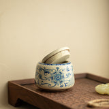 Authentic Jingdezhen Ru Ware Celadon & Blue-and-White Lotus Scroll Tea Caddy - 150g Airtight Ceramic Tea Caddy Storage Jar