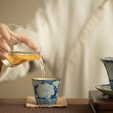Authentic Jingdezhen Yuan Blue & White Peony Ru Ware Crackle Master Teacup - 85ml Gongfu Teacup