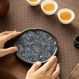 Neo-Chinese Mother-of-Pearl Inlay Begonia Bamboo Teaware Tray & Coaster Set
