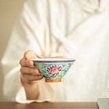 Authentic Jingdezhen Antique Enamel Lotus Conical Hat Ceramic Master Teacup - 65ml Anti-Scald Cup