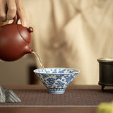 Authentic Jingdezhen Antique Blue & White Conical Hat Ceramic Master Teacup - 65ml Gongfu Cup