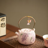 Authentic Rock Mineral White Mist Wisteria Flat Beam-Handle Ceramic Teapot - 210ml Gongfu Kettle