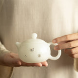 Handcrafted Silver-Stapled Mutton-Fat Jade Butterfly Xishi Ceramic Teapot - 165ml Ju-Ci Masterpiece