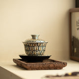 Authentic Jingdezhen Silver-Gilt Ten Thousand Buddhas Coarse Clay Gaiwan - 160ml San Cai Tea Bowl