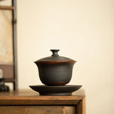 Authentic Jianshui Purple Pottery Chatter-Pattern Large Ceramic Gaiwan Set - 200ml Anti-Scald Tea Bowl
