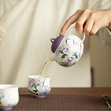 Hand-Painted Embossed Relief Purple Iris Ceramic Teapot Stand & Saucer - 18cm Teaware Accessories