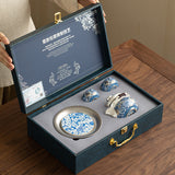 Authentic Jingdezhen Silver-Gilt Blooming Flora Ceramic Hand-Grip Teapot & 2 Cups Set - Luxury Gift Box
