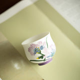 Authentic Rock Mineral White Hand-Painted Purple Iris High-Stem Teacup - 70ml Anti-Scald Master Cup