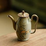 Authentic Vintage Glaze Hand-Painted Green Bamboo Ceramic Teapot - 180ml Gongfu Pot