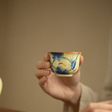 Vintage Bean-Yellow Ru Ware Blue & White Crackle Ceramic Master Teacup - 85ml Gongfu Tasting Cup