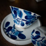 Authentic Hand-Painted Persimmon Vintage Cyan San Cai Gaiwan - 165ml Anti-Scald Tea Bowl