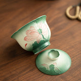 Hand-Painted Rock Mineral White Lotus Two-Talent Ceramic Gaiwan - 150ml Minimalist Steeping Bowl
