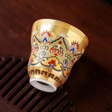 Authentic Dunhuang Impression 24K Gilded Enamel Relief Floral Jinzhan Master Teacup - 85ml