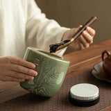 Authentic Longquan Celadon Airtight Large-Capacity Ceramic Tea Caddy - High-Grade Canister