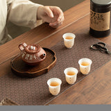 Master Zhou Handcrafted Calligraphy Upright Ceramic Teapot & 4 Cups Set - 220ml Collector Suite