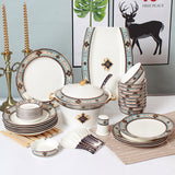 Bibo 碧波 46-Piece Gilded Porcelain Dinnerware Set – Turquoise, Navy & Gold European-Style Tableware with 2.5L Casserole
